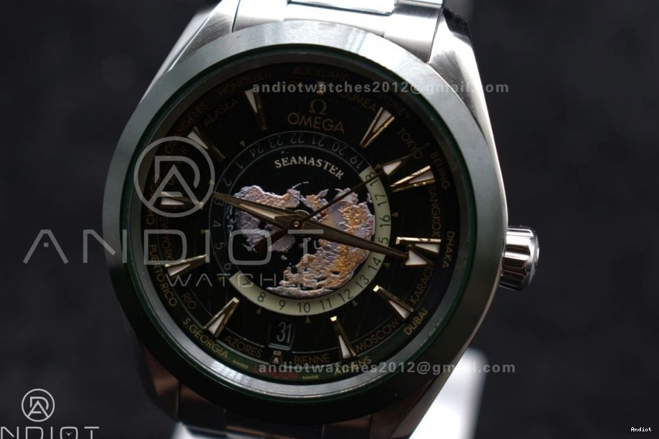1:1 Ceramic VSF Edition Worldtimer Best 43mm Green SS Super GMT Aqua on Terra A8938 Bracelet Clone 1105
